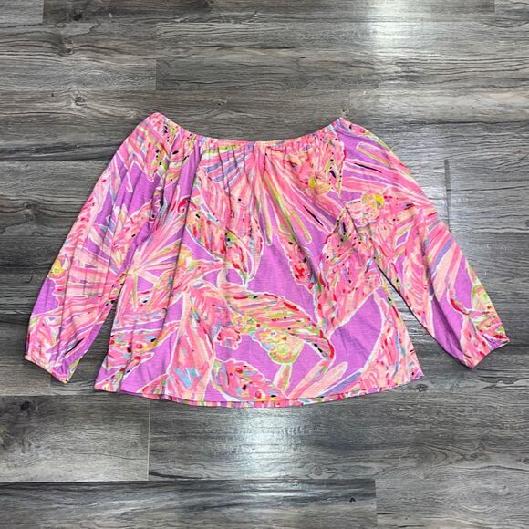 Lilly Pulitzer Pink Coral Vivid Floral Tunic Knit Shirt Top  Blouse Small - Picture 3 of 5